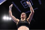 29 October 2022; Katie Taylor celebrates after winning her undisputed lightweight championship fight against Karen Elizabeth Carabajal at the OVO Arena Wembley in London, England. Photo by Stephen McCarthy/Sportsfile
