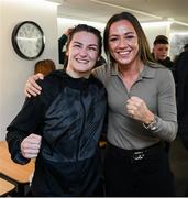 29 October 2022; Katie Taylor with Republic of Ireland international Katie McCabe, right, after her undisputed lightweight championship victory over Karen Elizabeth Carabajal at the OVO Arena Wembley in London, England. Photo by Stephen McCarthy/Sportsfile