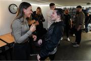29 October 2022; Katie Taylor with Republic of Ireland international Katie McCabe, left, after her undisputed lightweight championship victory over Karen Elizabeth Carabajal at the OVO Arena Wembley in London, England. Photo by Stephen McCarthy/Sportsfile