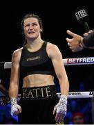 29 October 2022; Katie Taylor after her undisputed lightweight championship fight against Karen Elizabeth Carabajal at the OVO Arena Wembley in London, England. Photo by Stephen McCarthy/Sportsfile