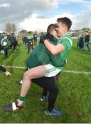 30 October 2022; David Wynne of Moycullen celebrates with a supporter after the Galway County Senior Club Football Championship Final match between Salthill Knocknacarra and Moycullen at Pearse Stadium in Galway. Photo by Ray Ryan/Sportsfile