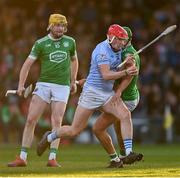 30 October 2022; Seán Long of Na Piarsaigh in action against Robbie Hanley of Kilmallock during the Limerick County Senior Club Hurling Championship Final match between Kilmallock and Na Piarsaigh at the TUS Gaelic Grounds in Limerick. Photo by Ben McShane/Sportsfile