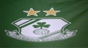 30 October 2022; A detailed view the Shamrock Rovers crest with two stars to recognise the club's 20th league title before the SSE Airtricity League Premier Division match between Shamrock Rovers and Derry City at Tallaght Stadium in Dublin. Photo by Stephen McCarthy/Sportsfile