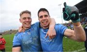 30 October 2022; Kevin Keane, left, and Lee Keegan of Westport celebrate after the Mayo County Senior Football Championship Final match between Ballina Stephenites and Westport at Hastings Insurance MacHale Park in Castlebar, Mayo. Photo by Conor McKeown/Sportsfile