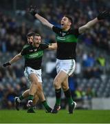 30 October 2022; Conor Horgan of Nemo Rangers, left, celebrates after scoring his side's first goal during the Cork County Senior Club Football Championship Final match between Nemo Rangers and St Finbarr's at Páirc Ui Chaoimh in Cork.  Photo by Eóin Noonan/Sportsfile