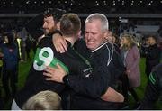 30 October 2022; Nemo manager Paul O'Donovan celebrates with his son Alan O'Donovan of Nemo Rangers after the Cork County Senior Club Football Championship Final match between Nemo Rangers and St Finbarr's at Páirc Ui Chaoimh in Cork.  Photo by Eóin Noonan/Sportsfile