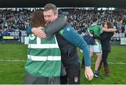 30 October 2022; Moycullen manager Don Connellan celebrates with a supporter after the Galway County Senior Club Football Championship Final match between Salthill Knocknacarra and Moycullen at Pearse Stadium in Galway. Photo by Ray Ryan/Sportsfile
