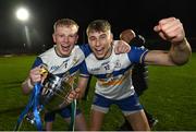 30 October 2022; Peter Og McCartan, left, and Odhran Robinson of Errigal Ciarán celebrate with the O'Neill cup after the Tyrone County Senior Club Football Championship Final match between Errigal Ciarán and Carrickmore at O'Neills Healy Park in Omagh, Tyrone.  Photo by Oliver McVeigh/Sportsfile