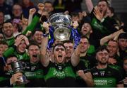 30 October 2022; Nemo Rangers captain Luke Connolly lifting the cup after the Cork County Senior Club Football Championship Final match between Nemo Rangers and St Finbarr's at Páirc Ui Chaoimh in Cork.  Photo by Eóin Noonan/Sportsfile
