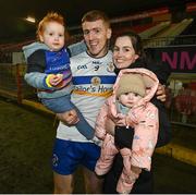 30 October 2022; Errigal Ciarán's Peter Harte with his wife Aine and their two daughters Ava and Niamh after the Tyrone County Senior Club Football Championship Final match between Errigal Ciarán and Carrickmore at O'Neills Healy Park in Omagh, Tyrone.  Photo by Oliver McVeigh/Sportsfile