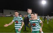 30 October 2022; Shamrock Rovers players, from left, Ronan Finn, Gary O'Neill and Lee Grace after their side's victory in the SSE Airtricity League Premier Division match between Shamrock Rovers and Derry City at Tallaght Stadium in Dublin. Photo by Stephen McCarthy/Sportsfile