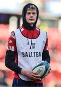 29 October 2022; Ball team member Ben O'Connell, brother of Evan O'Connell of Munster, during the United Rugby Championship match between Munster and Ulster at Thomond Park in Limerick. Photo by Brendan Moran/Sportsfile