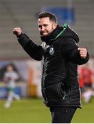 30 October 2022; Shamrock Rovers manager Stephen Bradley celebrates at the final whistle of the SSE Airtricity League Premier Division match between Shamrock Rovers and Derry City at Tallaght Stadium in Dublin. Photo by Stephen McCarthy/Sportsfile