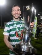 30 October 2022; Jack Byrne of Shamrock Rovers celebrates with the SSE Airtricity League Premier Division trophy after the SSE Airtricity League Premier Division match between Shamrock Rovers and Derry City at Tallaght Stadium in Dublin. Photo by Stephen McCarthy/Sportsfile