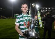30 October 2022; Jack Byrne of Shamrock Rovers celebrates with the SSE Airtricity League Premier Division trophy after the SSE Airtricity League Premier Division match between Shamrock Rovers and Derry City at Tallaght Stadium in Dublin. Photo by Stephen McCarthy/Sportsfile