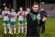 30 October 2022; Shamrock Rovers manager Stephen Bradley applauds the Shamrock Rovers supporters and his son Josh after the SSE Airtricity League Premier Division match between Shamrock Rovers and Derry City at Tallaght Stadium in Dublin. Photo by Stephen McCarthy/Sportsfile