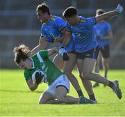 30 October 2022; Micheal Reilly of Moycullen in action against John Maher and Mikey Culhane of SalthillKnocknacarra during the Galway County Senior Club Football Championship Final match between Salthill Knocknacarra and Moycullen at Pearse Stadium in Galway. Photo by Ray Ryan/Sportsfile