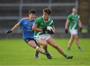 30 October 2022; Sean Kelly of Moycullen in action against Evan Murphy of Salthill Knocknacarra during the Galway County Senior Club Football Championship Final match between Salthill Knocknacarra and Moycullen at Pearse Stadium in Galway. Photo by Ray Ryan/Sportsfile