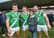 30 October 2022; Jamie Kelly celebrates with her sons Sean, Paul and Eoin of Moycullen after the game in the Galway County Senior Club Football Championship Final match between Salthill Knocknacarra and Moycullen at Pearse Stadium in Galway. Photo by Ray Ryan/Sportsfile