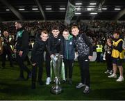 30 October 2022; Shamrock Rovers supporters celebrate with the SSE Airtricity League Premier Division trophy after the SSE Airtricity League Premier Division match between Shamrock Rovers and Derry City at Tallaght Stadium in Dublin. Photo by Stephen McCarthy/Sportsfile