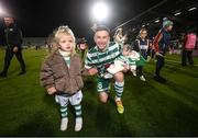 30 October 2022; Ronan Finn of Shamrock Rovers and daughters Mia, left, and Emmi after the SSE Airtricity League Premier Division match between Shamrock Rovers and Derry City at Tallaght Stadium in Dublin. Photo by Stephen McCarthy/Sportsfile
