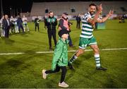 30 October 2022; Josh Bradley, son of Shamrock Rovers manager Stephen Bradley, and Roberto Lopes of Shamrock Rovers after the SSE Airtricity League Premier Division match between Shamrock Rovers and Derry City at Tallaght Stadium in Dublin. Photo by Ramsey Cardy/Sportsfile