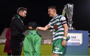 30 October 2022; Shamrock Rovers captain Ronan Finn and Shamrock Rovers manager Stephen Bradley after the SSE Airtricity League Premier Division match between Shamrock Rovers and Derry City at Tallaght Stadium in Dublin. Photo by Ramsey Cardy/Sportsfile