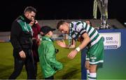 30 October 2022; Shamrock Rovers captain Ronan Finn and Josh Bradley, son of Shamrock Rovers manager Stephen Bradley, after the SSE Airtricity League Premier Division match between Shamrock Rovers and Derry City at Tallaght Stadium in Dublin. Photo by Ramsey Cardy/Sportsfile