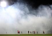 30 October 2022; A general view of the action as smoke from flares covers the ground during the SSE Airtricity League Premier Division match between Shamrock Rovers and Derry City at Tallaght Stadium in Dublin. Photo by Stephen McCarthy/Sportsfile