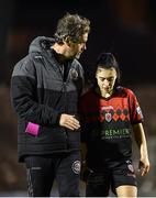 29 October 2022; Bohemians manager Sean Byrne and Abbie Brophy of Bohemians after the SSE Airtricity Women's National League match between Bohemians and Athlone Town at Dalymount Park in Dublin. Photo by Tyler Miller/Sportsfile