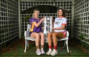 1 November 2022; Kilmacud Crokes captain Emer Sweeney, left, and Tinahely captain Aoife Gorman, sit for a portrait during the 2022 Leinster LGFA Club Championship Finals launch at The Clanard Court Hotel in Athy, Kildare. The TG4 2022 Leinster LGFA Senior Club Championship Final takes place on Sunday November 6th at 1pm, at Bray Emmets GAA Club in Bray, Wicklow. Photo by Seb Daly/Sportsfile