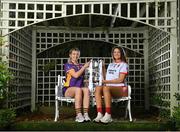 1 November 2022; Kilmacud Crokes captain Emer Sweeney, left, and Tinahely captain Aoife Gorman, sit for a portrait during the 2022 Leinster LGFA Club Championship Finals launch at The Clanard Court Hotel in Athy, Kildare. The TG4 2022 Leinster LGFA Senior Club Championship Final takes place on Sunday November 6th at 1pm, at Bray Emmets GAA Club in Bray, Wicklow. Photo by Seb Daly/Sportsfile