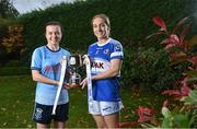 1 November 2022; Longford Slashers captain Aisling Cosgrove, left, and Skryne captain Nicola O'Reilly, stand for a portrait during the 2022 Leinster LGFA Club Championship Finals launch at The Clanard Court Hotel in Athy, Kildare. The 2022 Leinster LGFA Intermediate Club Championship Final takes place on Sunday November 13th, with the venue yet to be confirmed Photo by Seb Daly/Sportsfile