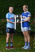 1 November 2022; Longford Slashers captain Aisling Cosgrove, left, and Skryne captain Nicola O'Reilly, stand for a portrait during the 2022 Leinster LGFA Club Championship Finals launch at The Clanard Court Hotel in Athy, Kildare. The 2022 Leinster LGFA Intermediate Club Championship Final takes place on Sunday November 13th, with the venue yet to be confirmed Photo by Seb Daly/Sportsfile