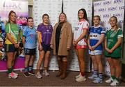 1 November 2022; In attendance at the 2022 Leinster LGFA Club Championship Finals launch are, from left, Muckalee captain Edel Coonan, Longford Slashers captain Aisling Cosgrove, Kilmacud Crokes captain Emer Sweeney, Leinster LGFA President Trina Murray, Tinahely captain Aoife Gorman, Skryne captain Nicola O'Reilly, and O'Dwyers captain Aoife Curran, at The Clanard Court Hotel in Athy, Kildare. Photo by Seb Daly/Sportsfile