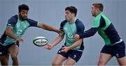 1 November 2022; Jimmy O'Brien, centre, with Robert Baloucoune, left, and Jack Crowley during Ireland rugby squad training at IRFU High Performance Centre at the Sport Ireland Campus in Dublin. Photo by Brendan Moran/Sportsfile