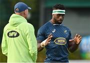1 November 2022; Captain Siya Kolisi, right, with head coach Jacques Nienaber during South Africa rugby squad training at UCD in Dublin. Photo by Brendan Moran/Sportsfile