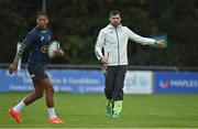 1 November 2022; South Africa assistant coach Felix Jones, right, and Manie Libbok during South Africa rugby squad training at UCD in Dublin. Photo by Brendan Moran/Sportsfile