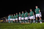 1 November 2022; Republic of Ireland during their national anthem before the Victory Shield match between Republic of Ireland and Northern Ireland at Tramore AFC in Tramore, Waterford. Photo by Matt Browne/Sportsfile