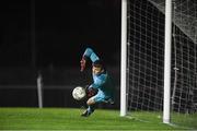 1 November 2022; Republic of Ireland goalkeeper Marcus Gill saves the 3rd penalty to win the penalty shoutout during the Victory Shield match between Republic of Ireland and Northern Ireland at Tramore AFC in Tramore, Waterford. Photo by Matt Browne/Sportsfile
