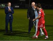 29 October 2022; Shelbourne captain Pearl Slattery presents Jessica Ziu with her medal after the SSE Airtricity Women's National League match between Wexford Youths and Shelbourne at Ferrycarrig Park in Wexford. Photo by Eóin Noonan/Sportsfile