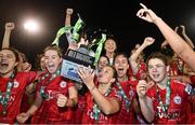 29 October 2022; Pearl Slattery of Shelbourne celebrates with the cup after the SSE Airtricity Women's National League match between Wexford Youths and Shelbourne at Ferrycarrig Park in Wexford. Photo by Eóin Noonan/Sportsfile