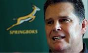 2 November 2022; South Africa director of rugby Rassie Erasmus during a South Africa rugby media conference at The Radisson Blu St Helens Hotel in Dublin. Photo by Brendan Moran/Sportsfile
