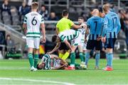 3 November 2022; Richie Towell of Shamrock Rovers is injured during the UEFA Europa Conference League Group F match between Djurgården and Shamrock Rovers at Tele2 Arena in Stockholm, Sweden. Photo by Jesper Zerman/Sportsfile