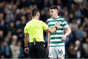 3 November 2022; Gary O'Neill of Shamrock Rovers in discussion with referee Nicholas Walsh during the UEFA Europa Conference League Group F match between Djurgården and Shamrock Rovers at Tele2 Arena in Stockholm, Sweden. Photo by Jesper Zerman/Sportsfile
