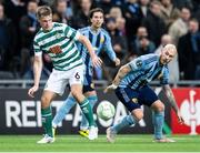 3 November 2022; Daniel Cleary of Shamrock Rovers and Magnus Eriksson of Djurgården in action during the UEFA Europa Conference League Group F match between Djurgården and Shamrock Rovers at Tele2 Arena in Stockholm, Sweden. Photo by Jesper Zerman/Sportsfile