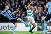 3 November 2022; Elias Andersson of Djurgården and Roberto Lopes of Shamrock Rovers in action during the UEFA Europa Conference League Group F match between Djurgården and Shamrock Rovers at Tele2 Arena in Stockholm, Sweden. Photo by Jesper Zerman/Sportsfile