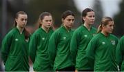 3 November 2022; Republic of Ireland players, from right, Lucy O'Rourke, Rebecca Devereux, Hannah O'Brien, Aoibhe Brennan and Kayla Maguire before the Women's U16 International Friendly match between Republic of Ireland and Switzerland at Whitehall Stadium in Dublin. Photo by Seb Daly/Sportsfile