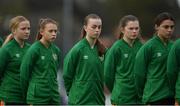 3 November 2022; Republic of Ireland players, from right, Hannah O'Brien, Aoibhe Brennan, Kayla Maguire, Lauryn McCabe and Ciara Fitzpatrick before the Women's U16 International Friendly match between Republic of Ireland and Switzerland at Whitehall Stadium in Dublin. Photo by Seb Daly/Sportsfile