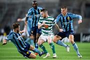 3 November 2022; Albion Ademi and Elias Andersson of Djurgården and Jack Byrne of Shamrock Rovers in action during the UEFA Europa Conference League Group F match between Djurgården and Shamrock Rovers at Tele2 Arena in Stockholm, Sweden. Photo by Jesper Zerman/Sportsfile